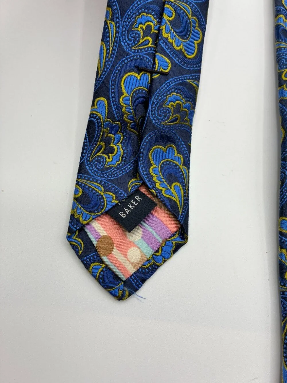 Ted Baker London Tie Blue Metallic Paisley 100% Silk Necktie Hand Tailored USA